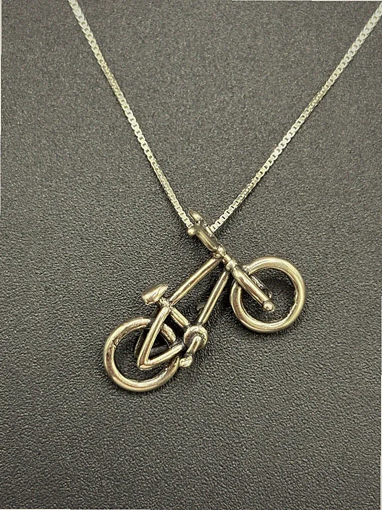 18" New Condition Sterling Silver Bicycle Pendant Necklace Box Charm