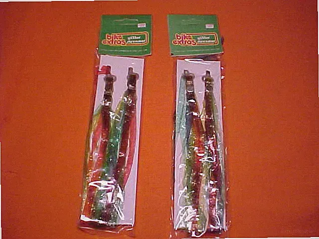 2 Sets Vintage Bicycle Streamers Glitter Red Green Blue Schwinn Huffy Murray nos