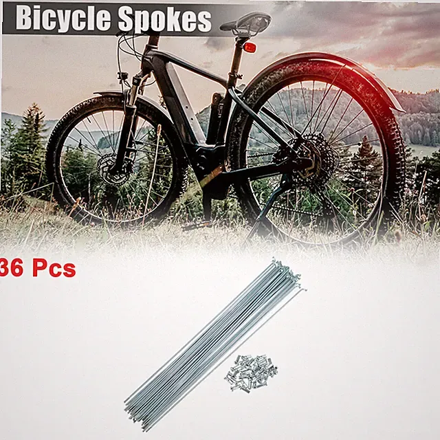 36 Pcs 14G J Bend 270mm x 2mm Bicycle Spokes with Nipples Steel Silver Tone
