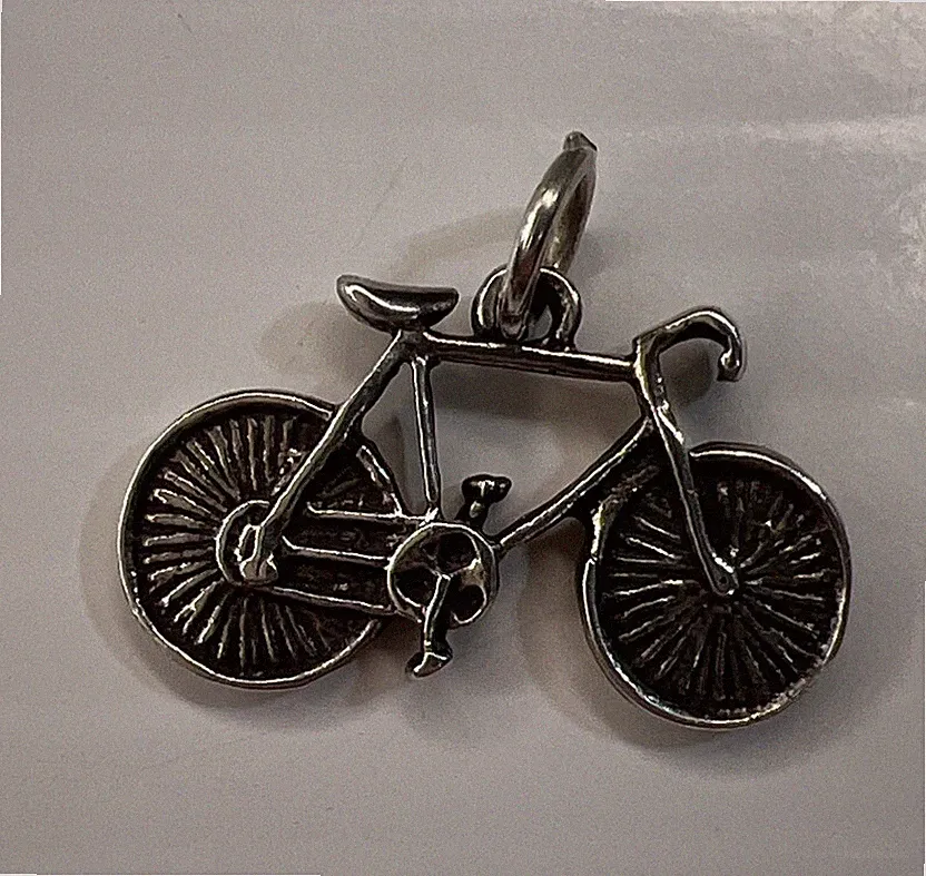 925 Sterling Silver Retro Charm Pendant Bicycle Biking Sport Racing Triathlon