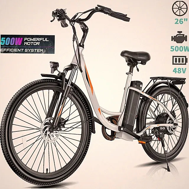 Adult 500W 7Speed City Electric Bike 26'' Fat Tire Ebike/City Mountain Bicycle