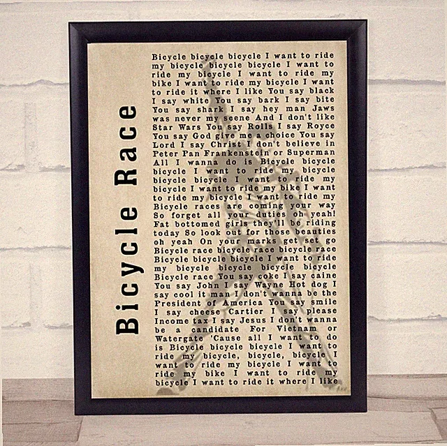 Bicycle Race Silhouette Song Lyric Quote Print