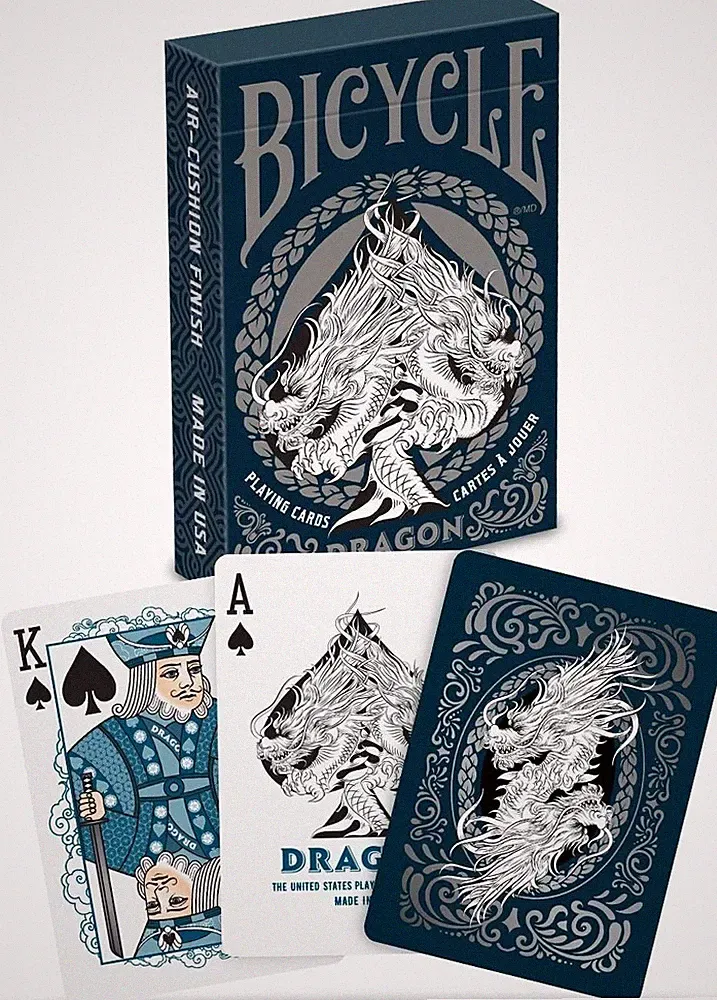 Bicycle SILVER Ancient Chinese Year of the Dragon Back Playing Cards Poker Wood