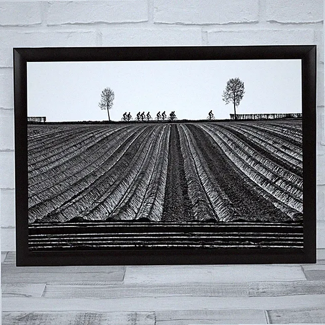 Bicycles Black & White Silhouette Agriculture Landscape Wall Art Print