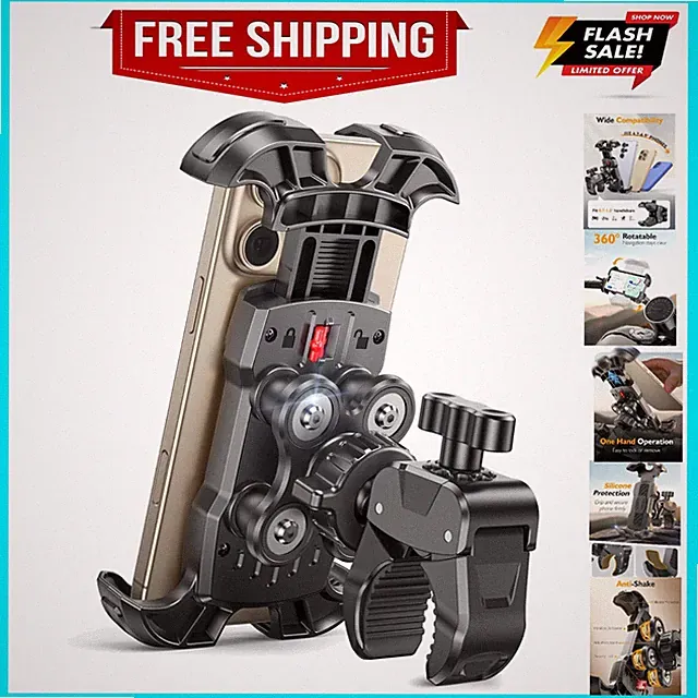 Bike Phone Holder, [Vibration Damper] [Tool-Free] Motorcycle Phone Mount, [Si...