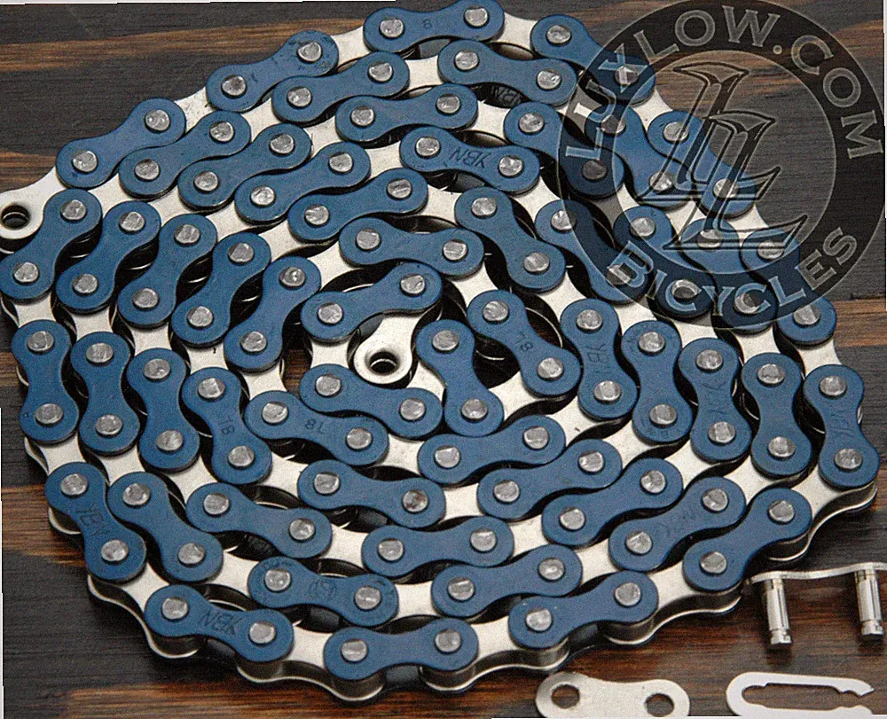 Blue & Silver 2 Tone Fixie Bicycle Chain 1/2"x1/8" 112L Schwinn Cruiser Bike BMX