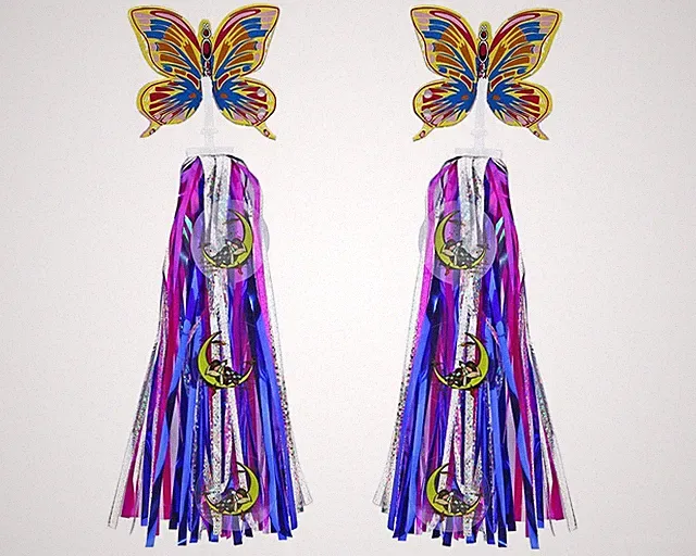 Dream Cartoon Neon Multi-Color Bicycle Handlebar Streamers w/ Butterfly Topper.
