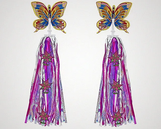 Flower Cartoon Neon Multi-Color Bicycle Handlebar Streamers w/Butterfly Topper.