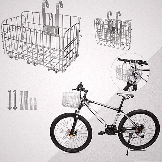 Folding Front Rear Bike Basket, Wire Mesh Fold-Up Detchable Front Basket, 1 Pcs