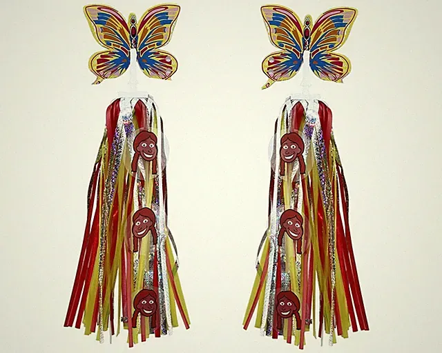 Girl Cartoon Neon Multi-Color Bicycle Handlebar Streamers w/Butterfly Topper.