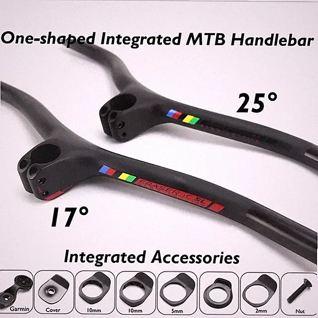 Mountain Bicycle Integrated Carbon Fiber Handlebar with Stem -8/-17/-25 Degree