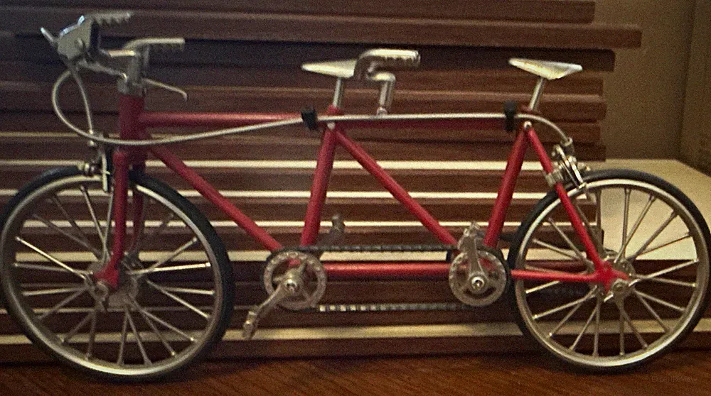 Red & Silver Tandem Bicycle Miniature Collectible Display Model