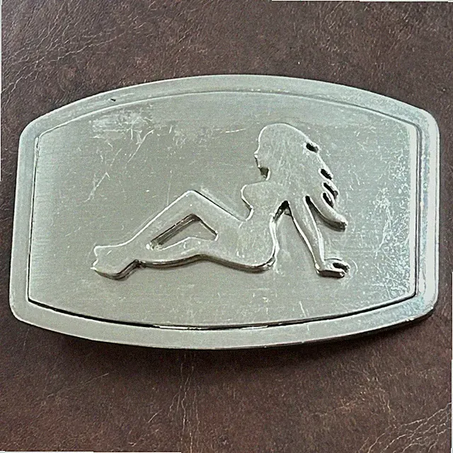 Sexy Lady Silhouette Mudflap Girl Biker Belt Buckle Vintage Heavy Distressed
