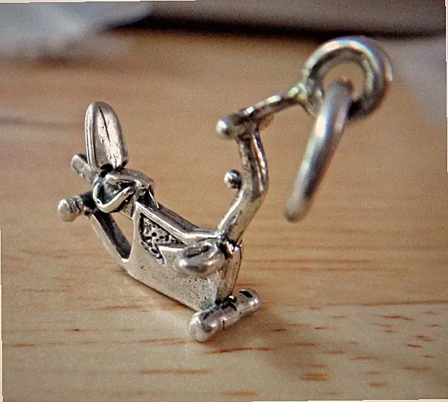 Sterling Silver 3D 16x14mm Recumbent Exercise Bike Bicycle Charm