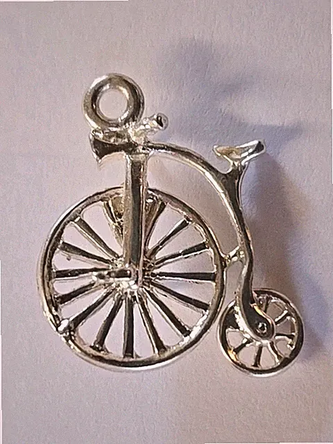 Sterling Silver ~ Bicycle Charm ~ HIGH Wheel BIKE ~ STATIONARY WHEELS ~ VINTAGE