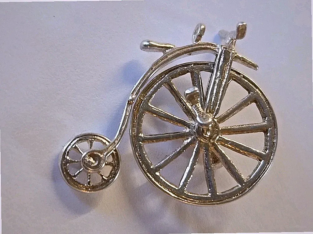 Sterling Silver ~ Bicycle Charm ~ HIGH Wheel ~ WHEELs MOVE ~ VINTAGE!