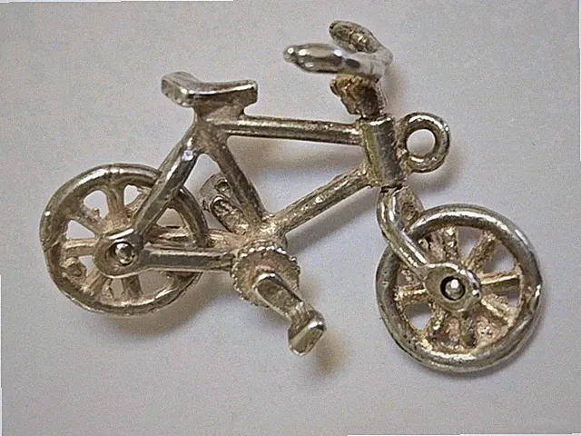 Sterling Silver ~ Bicycle Charm ~ MOVEMENT! Wheels & Steering! Rare! ~ VINTAGE