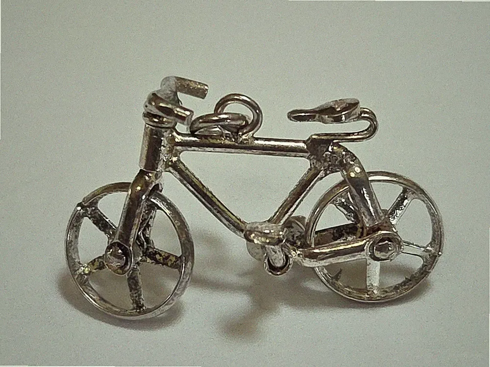 Sterling Silver ~ Bicycle Charm ~ Wheels, Pedals Steering MOVE! ~ Rare ~ VINTAGE