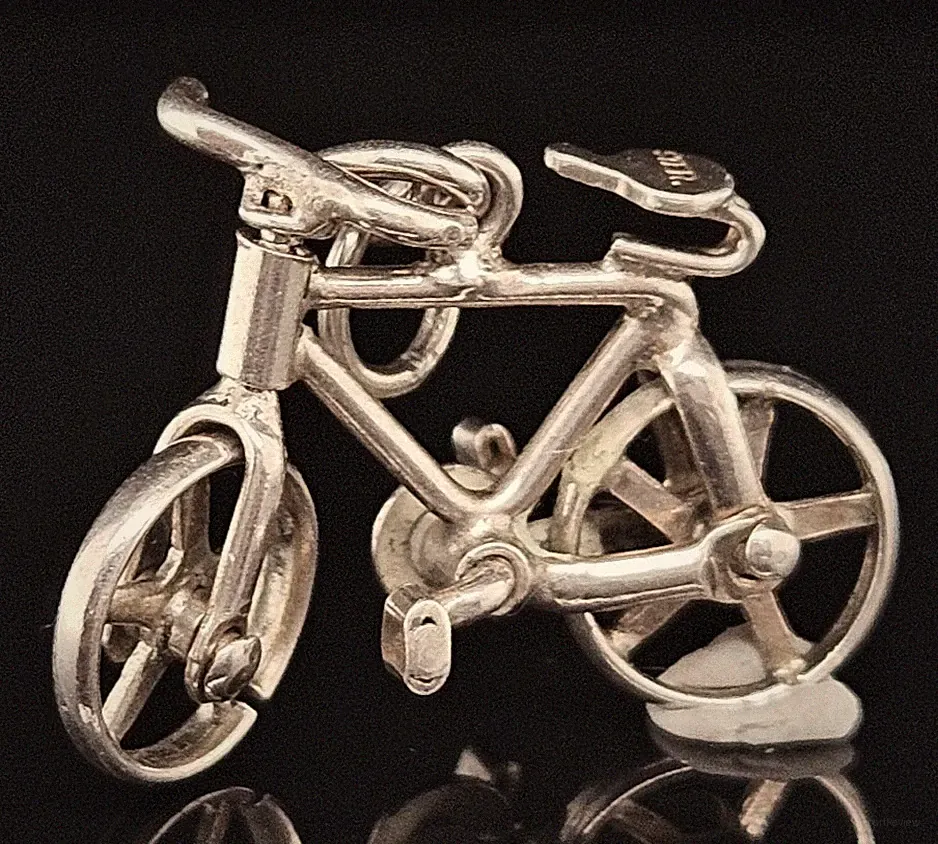 Sterling Silver MECHANICAL BICYCLE MOVES Charm Pendant Bike 3D Vintage