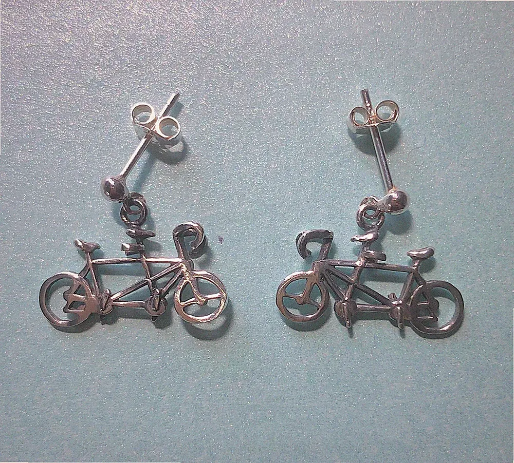 Sterling Silver Tandem Bicycle Post Dangle Earrings