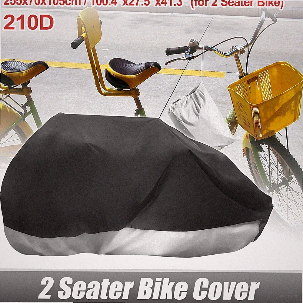 Tandem Bicycle Cover 2 Seater Bike Cover Waterproof Sun Bike Protector Silver