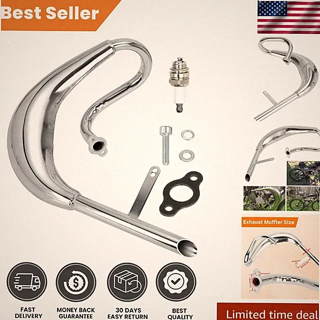 Upgrade Your Motor Bike with Chrome Muffler & Gasket - Fits 2 Stroke Engines