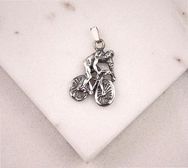 Vintage 925 Sterling Silver Bicycle Riding Charm Pendant