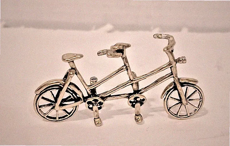 Vintage Miniature Tandem Bicycle Figurine 800 Silver Two Rider Collectible 2.5"