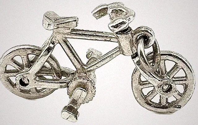 Vintage Sterling Silver Bicycle Charm Pendant Moving Wheels Cycling Jewelry