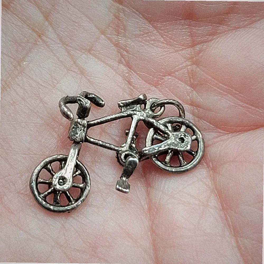Vintage Sterling Silver Bicycle Charm Wheels Pedals Steering Moveable Rare 1"