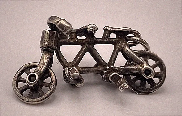 Vintage Sterling Silver TANDEM BICYCLE Bike Wheels Handlebar Pedals Move Charm