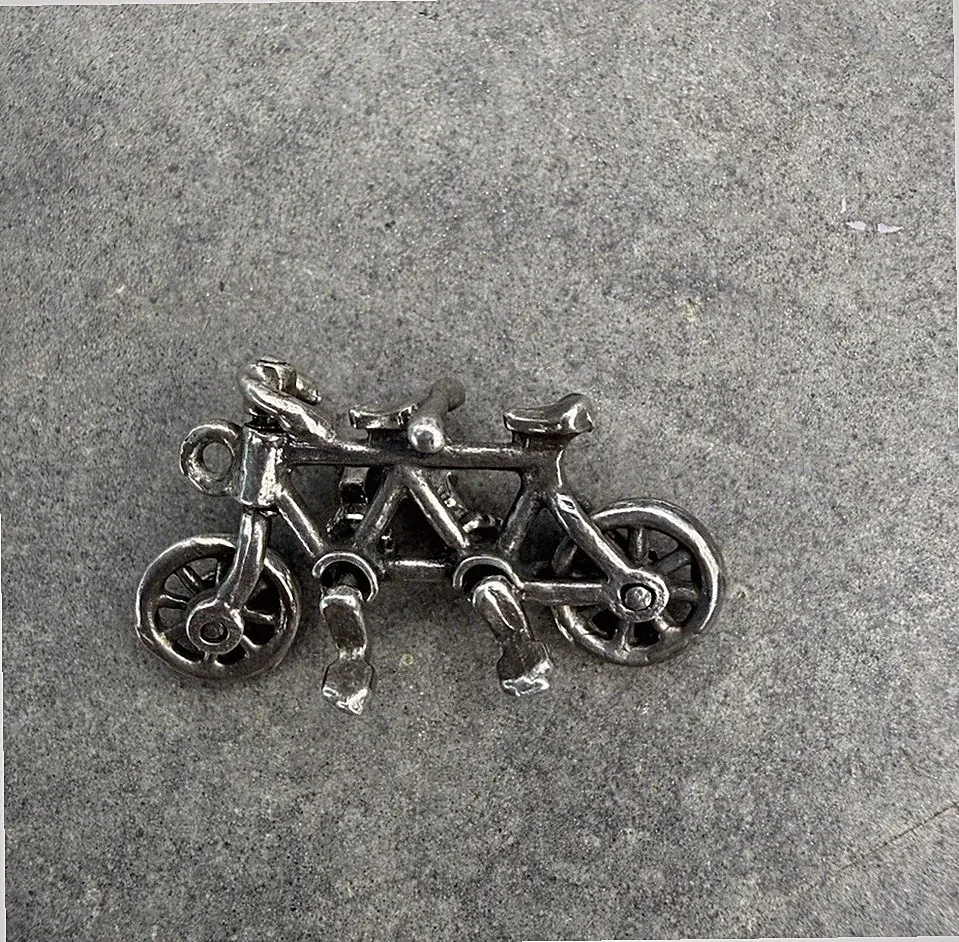 Vintage Sterling Silver Tandem Bike Bicycle Built For Two Movable Charm 2.2