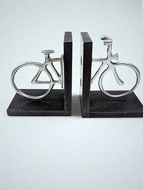 Vintage Style Metal Bicycle Bookends with Black Wood Bases